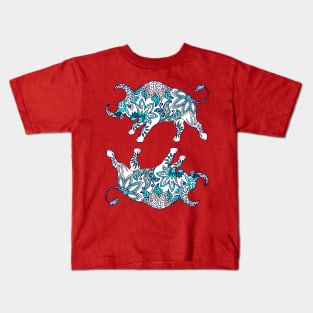 Paisley Oxen (Coral and Teal Palette) Kids T-Shirt